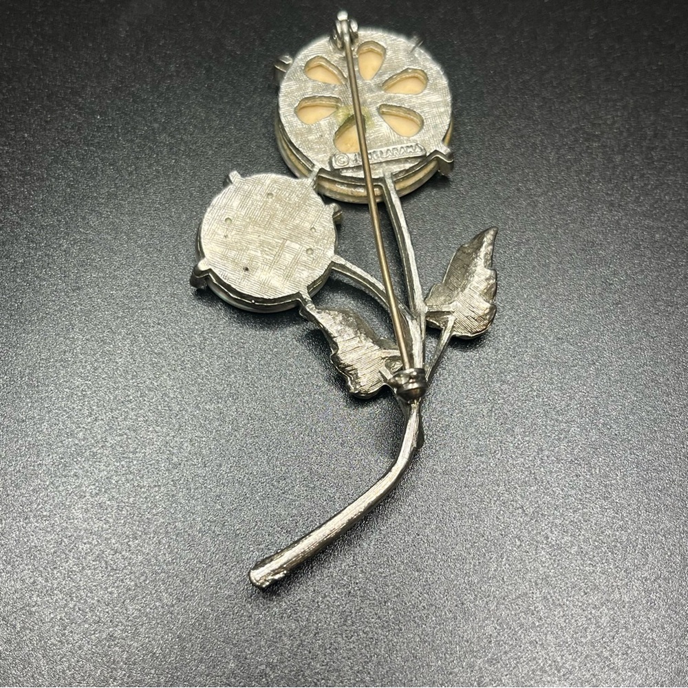 Vintage Jewelarama Flower Brooch Silver Tone Iridescent Cabochon Pin - Picture 3 of 7